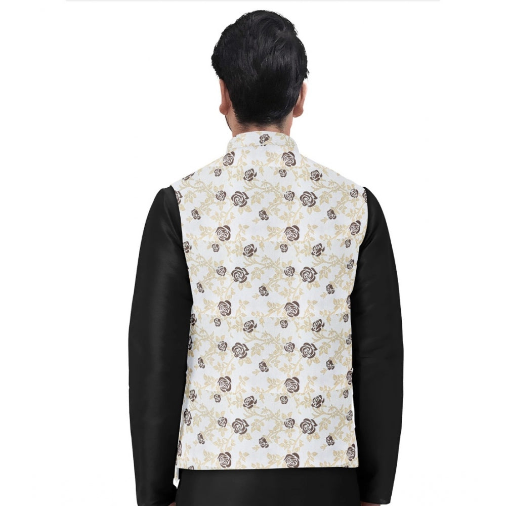 Generic Men's Jacquard Printed Full Sleeve Waistcoat (Beige) Secondary image