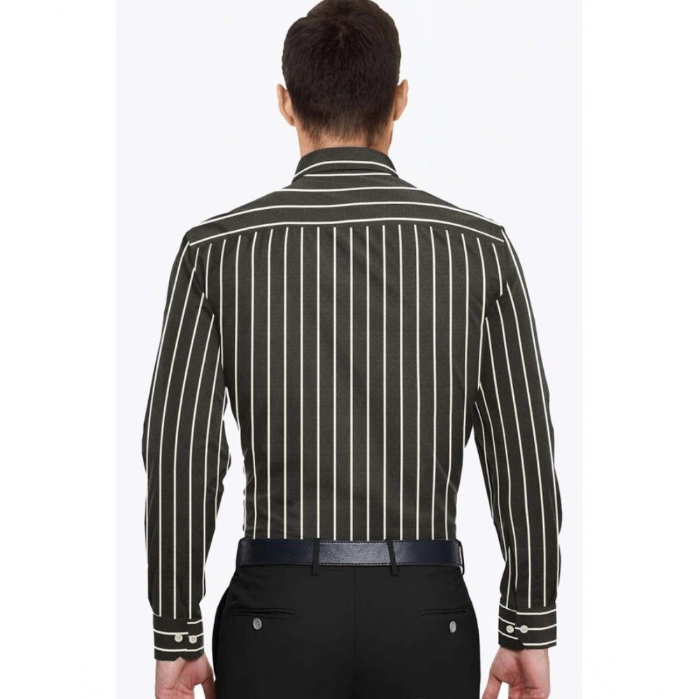Generic Men's Cotton Blended Striped Full Sleeve Shirt (Black-White) Secondary image