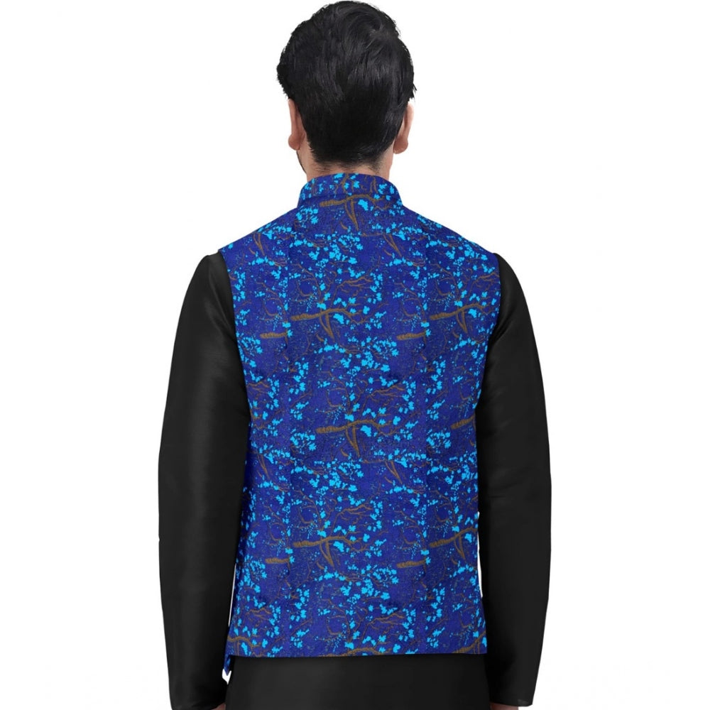 Generic Men's Jacquard Printed Full Sleeve Waistcoat (Blue) Secondary image