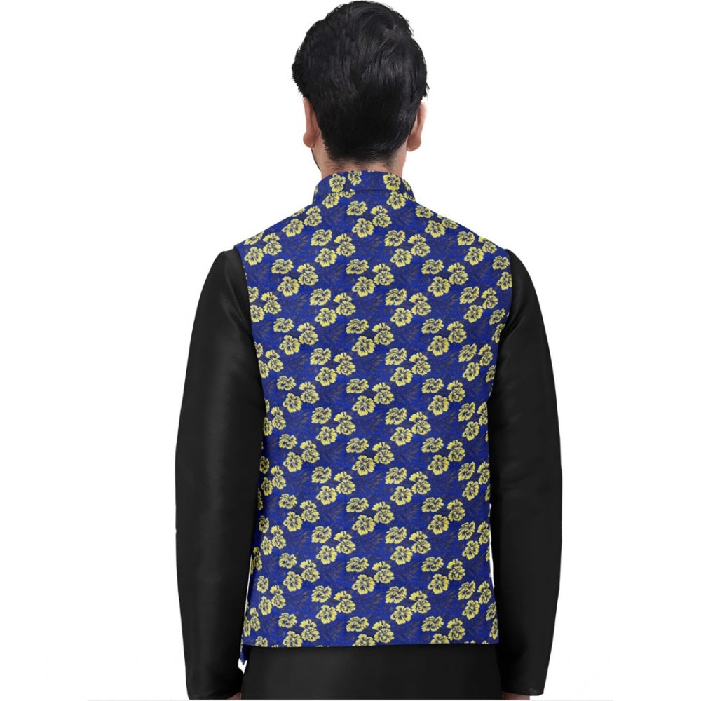 Generic Men's Jacquard Printed Full Sleeve Waistcoat (Blue) Secondary image