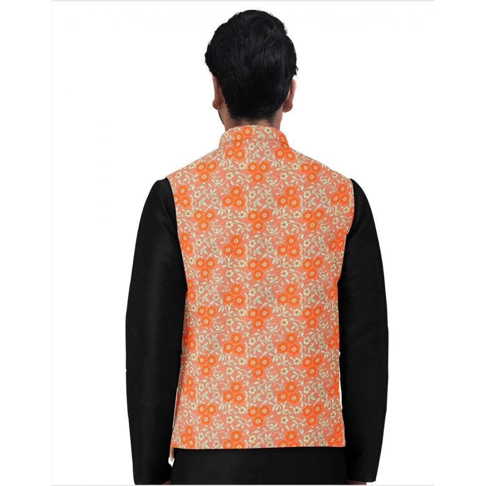 Generic Men's Jacquard Printed Full Sleeve Waistcoat (Orange) Secondary image