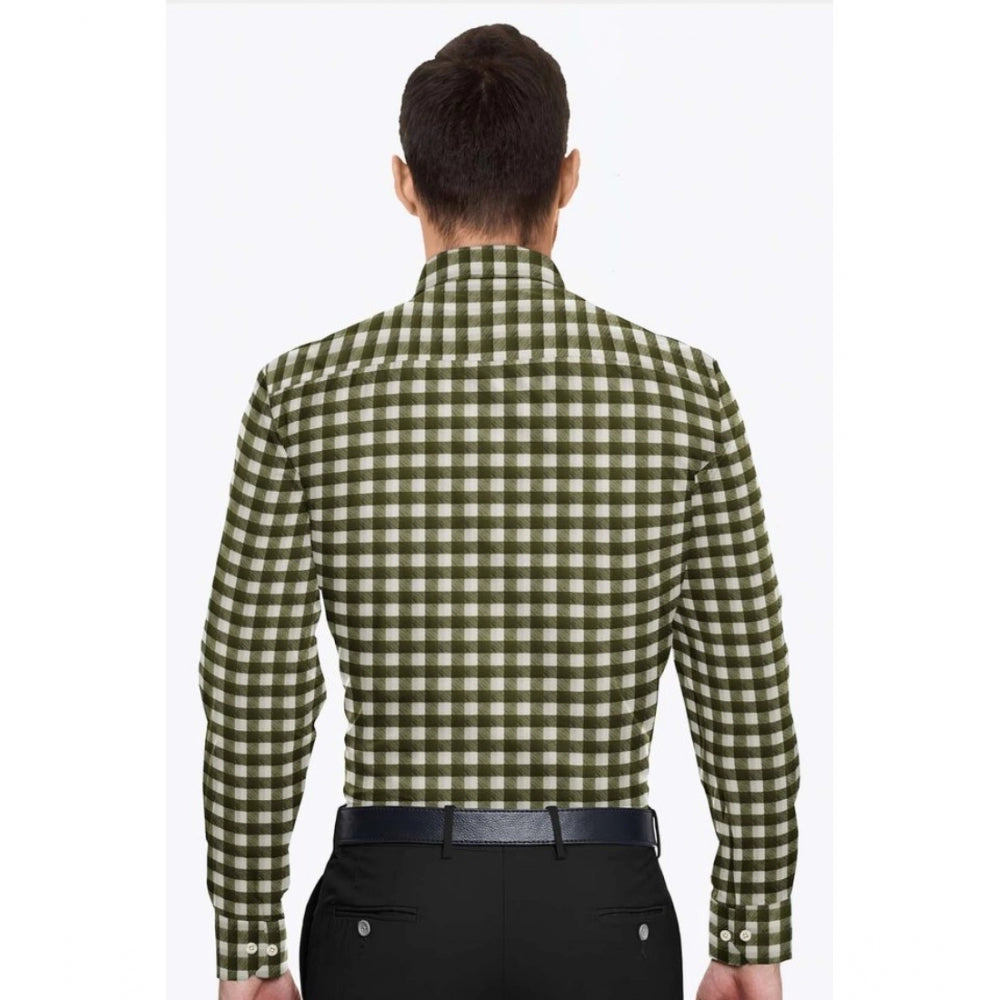 Generic Men's Cotton Blended Checked Full Sleeve Shirt (White-Green) Secondary image