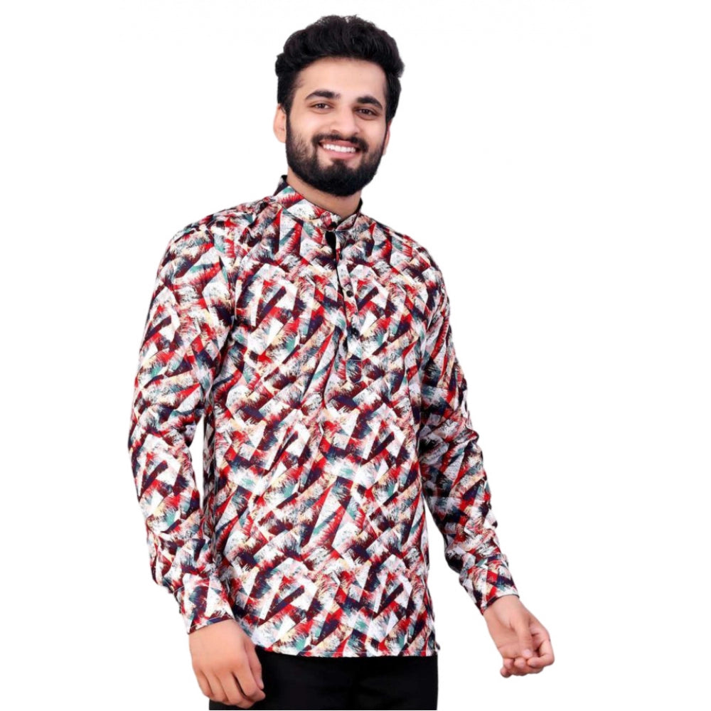 Generic Men's Cotton Blended Printed Full Sleeve Shortkurta (Multicolor) Main image