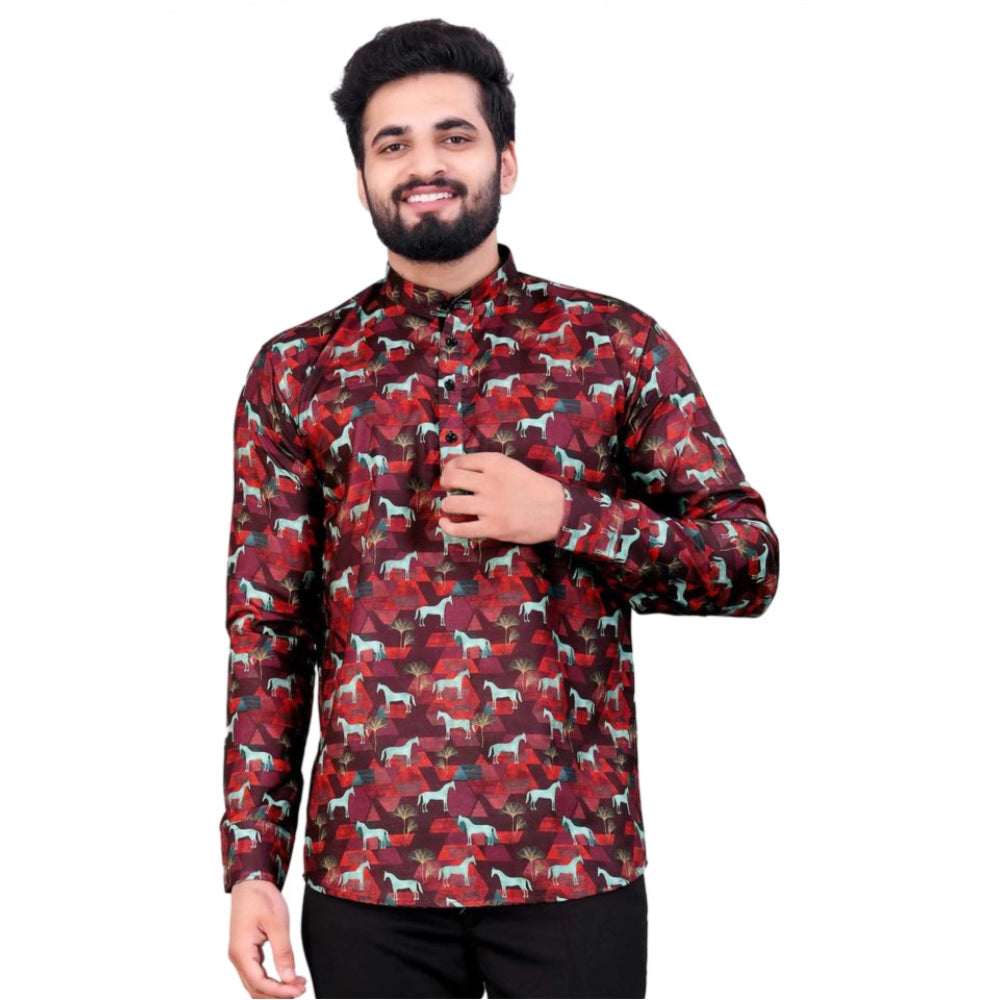 Generic Men's Cotton Blended Printed Full Sleeve Shortkurta (Multicolor) Main image