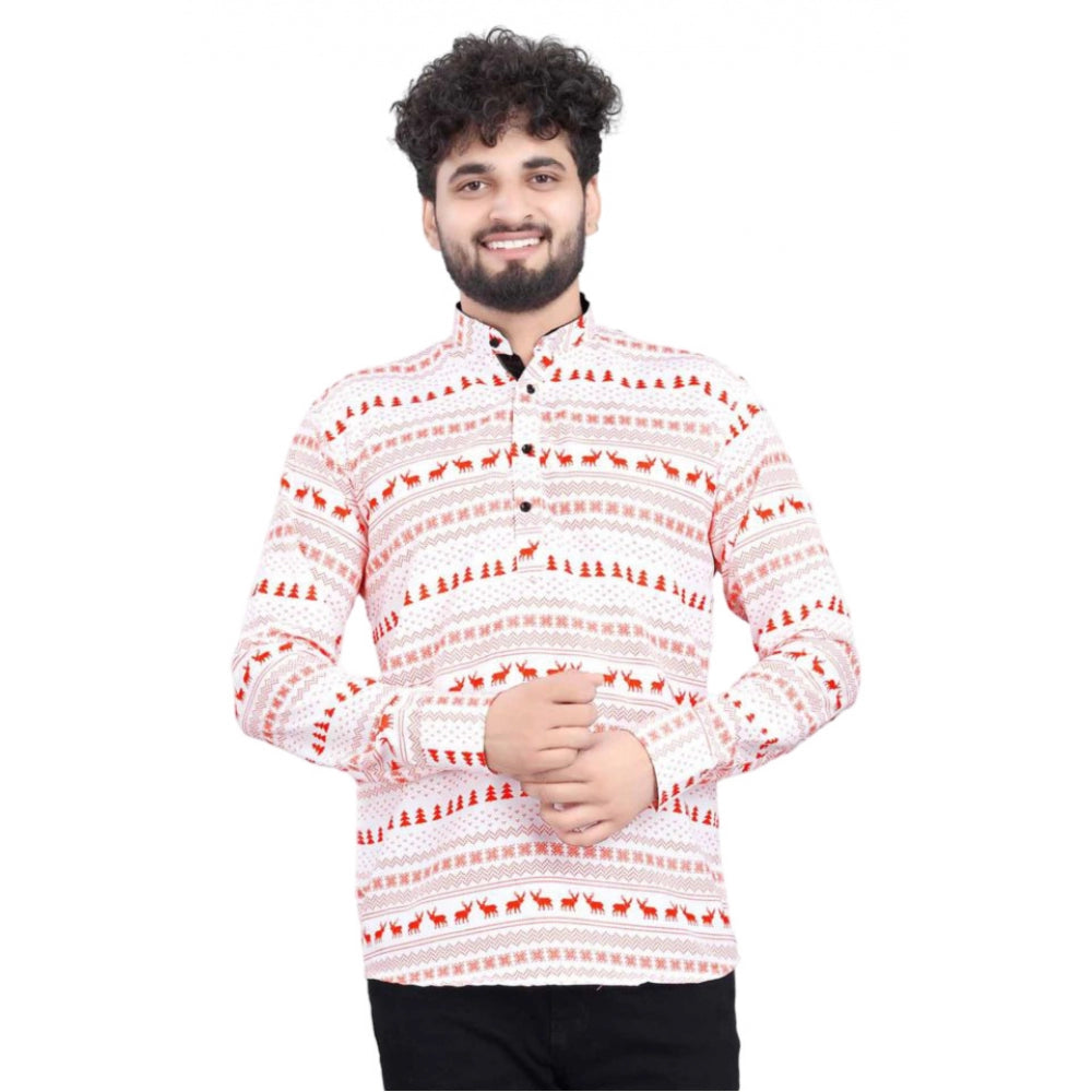 Generic Men's Cotton Blended Printed Full Sleeve Shortkurta (Multicolor) Main image
