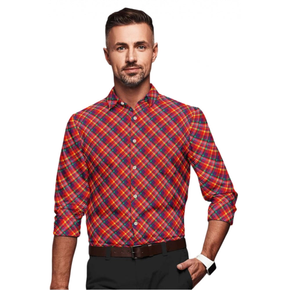 Generic Men's Cotton Blended Checked Full Sleeve Shirt (Red) Main image