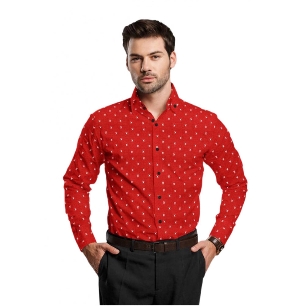 Generic Men's Cotton Blended Printed Full Sleeve Shirt (Red) Main image