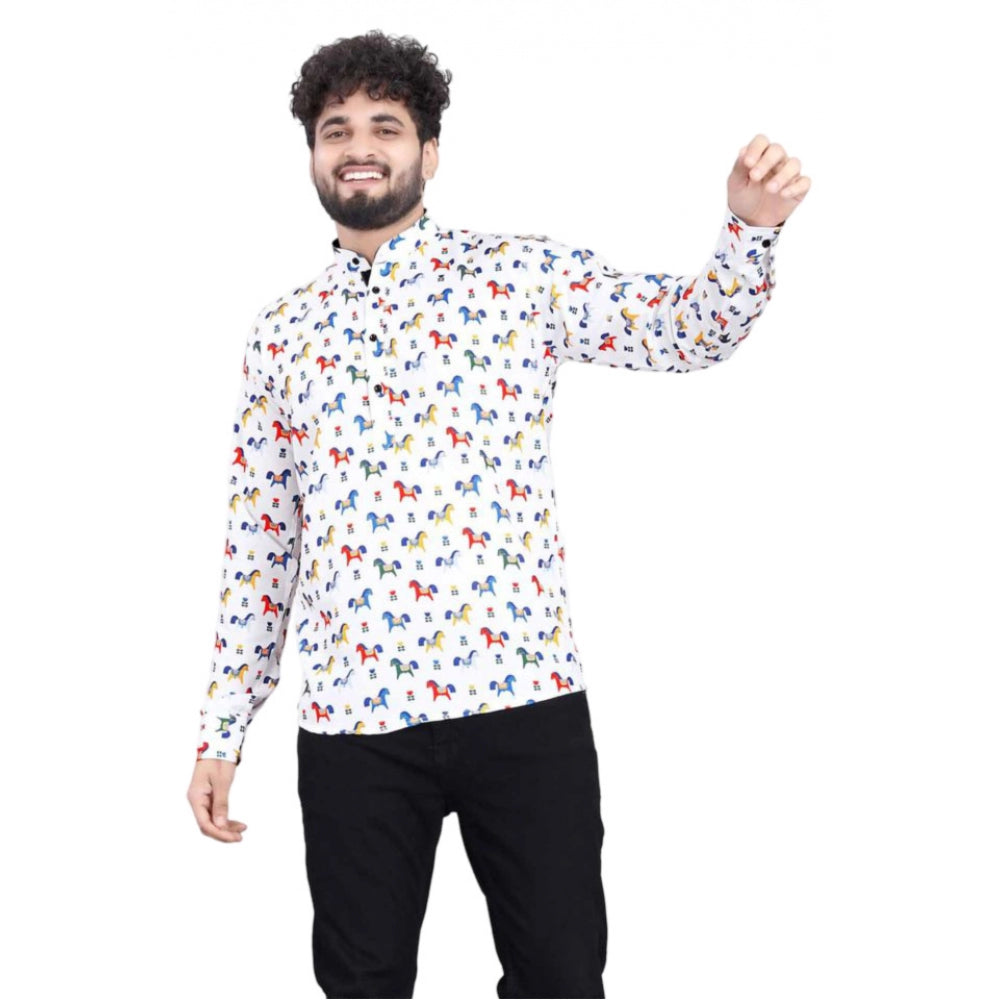 Generic Men's Cotton Blended Printed Full Sleeve Shortkurta (Multicolor) Main image