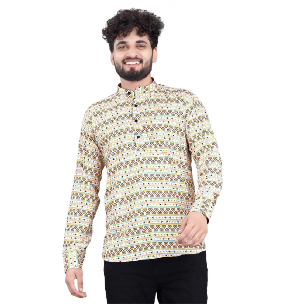 Generic Men's Cotton Blended Printed Full Sleeve Shortkurta (Multicolor) Main image