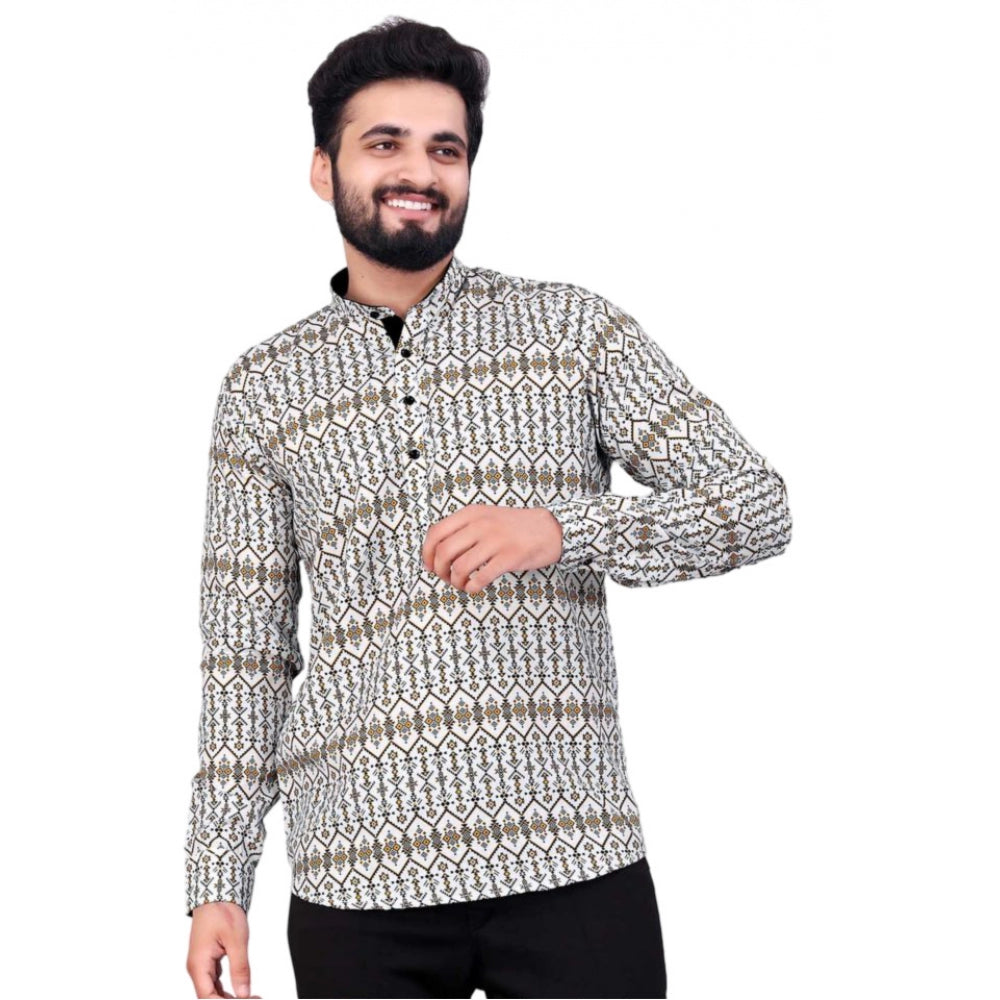 Generic Men's Cotton Blended Printed Full Sleeve Shortkurta (Multicolor) Main image