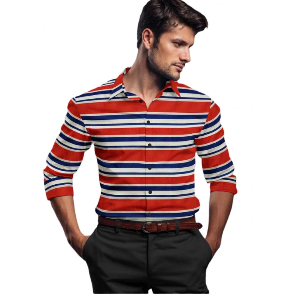 Generic Men's Cotton Blended Striped Full Sleeve Shirt (Red-Blue) Main image