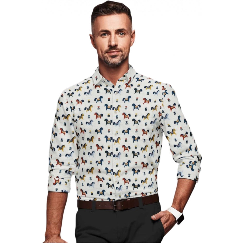 Generic Men's Cotton Blended Printed Full Sleeve Shirt (Multicolor) Main image