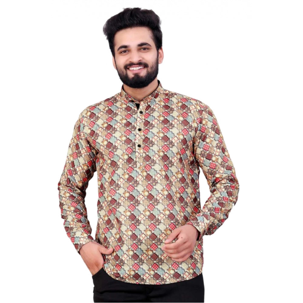 Generic Men's Cotton Blended Printed Full Sleeve Shortkurta (Multicolor) Main image