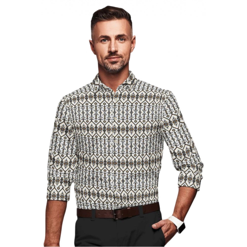 Generic Men's Cotton Blended Printed Full Sleeve Shirt (Multicolor) Main image
