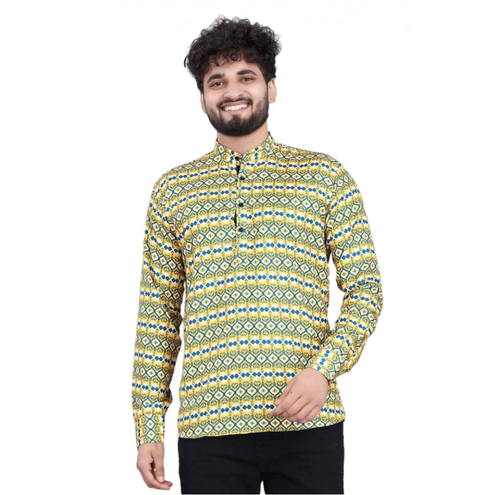 Generic Men's Cotton Blended Printed Full Sleeve Shortkurta (Multicolor) Main image