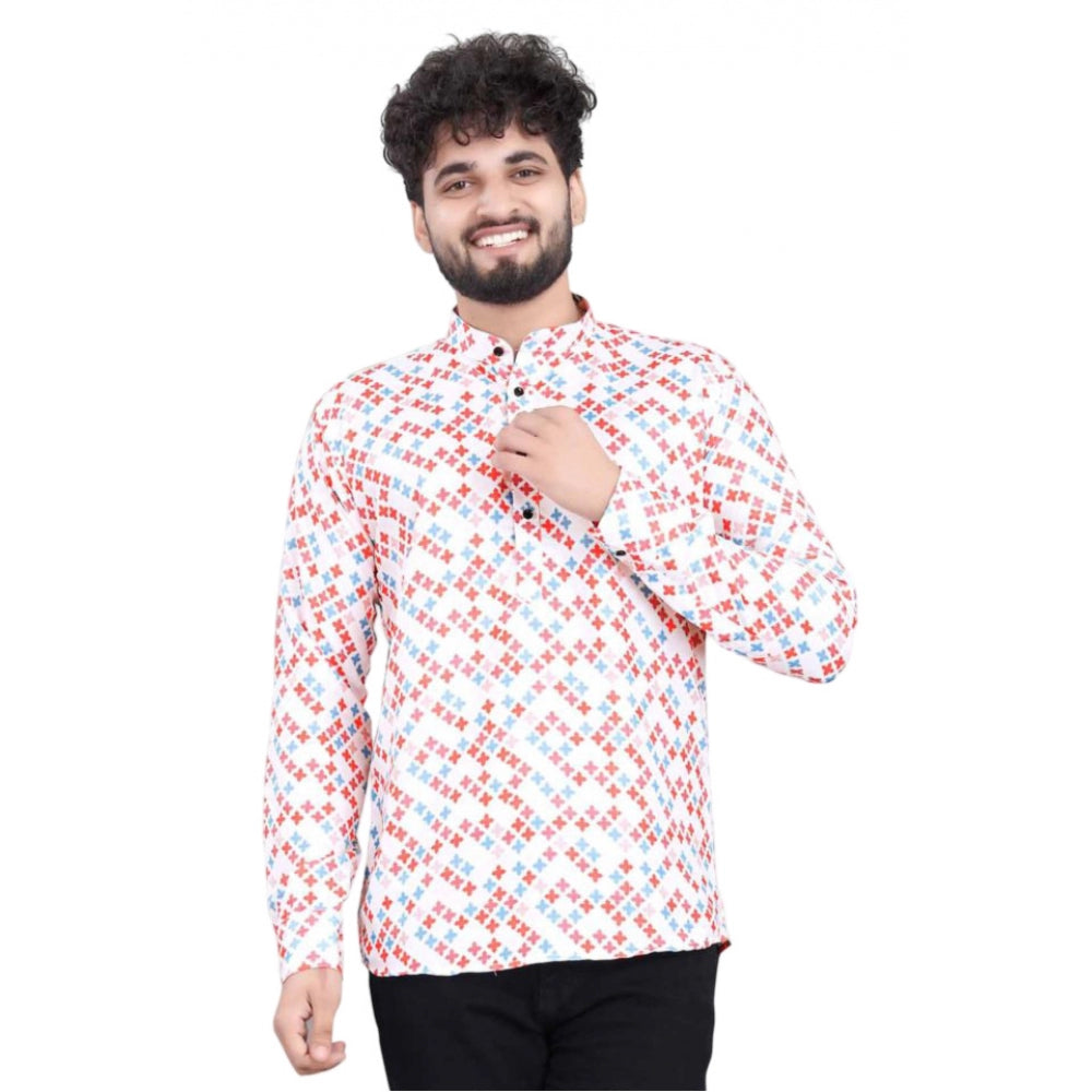 Generic Men's Cotton Blended Printed Full Sleeve Shortkurta (Multicolor) Main image