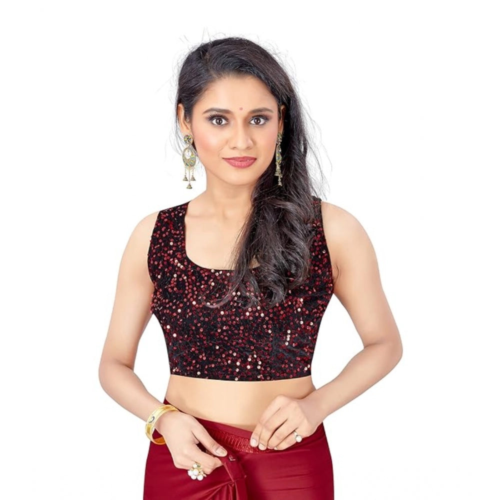 Generic Women's Lycra Solid Saree With Unstitched Blouse (Red, 5.5 Mtr) Secondary image
