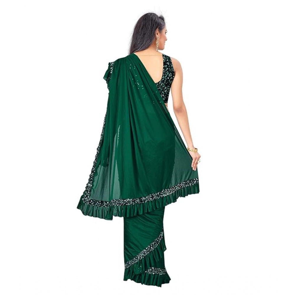 Generic Women's Lycra Solid Saree With Unstitched Blouse (Green, 5.5 Mtr) Secondary image