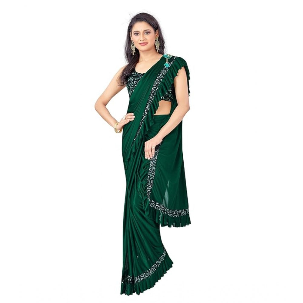 Generic Women's Lycra Solid Saree With Unstitched Blouse (Green, 5.5 Mtr) Main image