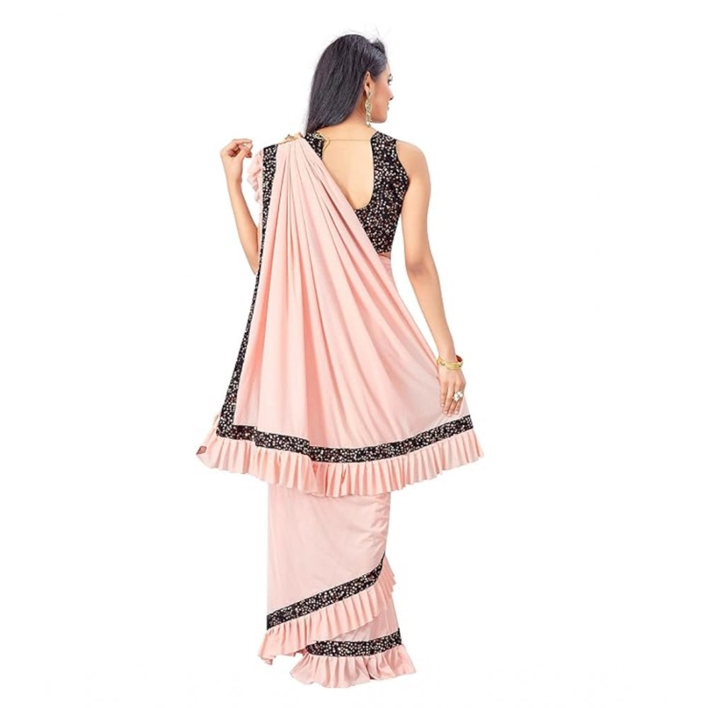 Generic Women's Lycra Solid Saree With Unstitched Blouse (Peach, 5.5 Mtr) Secondary image