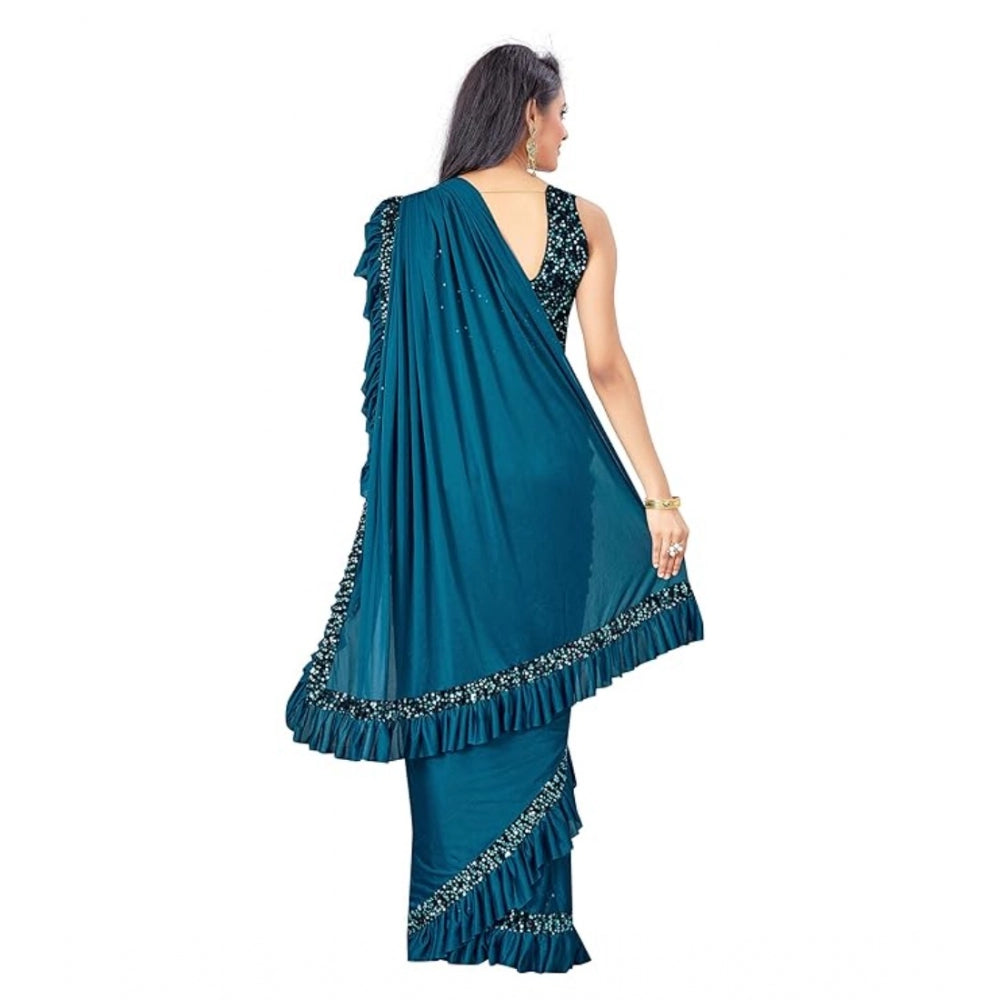 Generic Women's Lycra Solid Saree With Unstitched Blouse (Rama, 5.5 Mtr) Secondary image