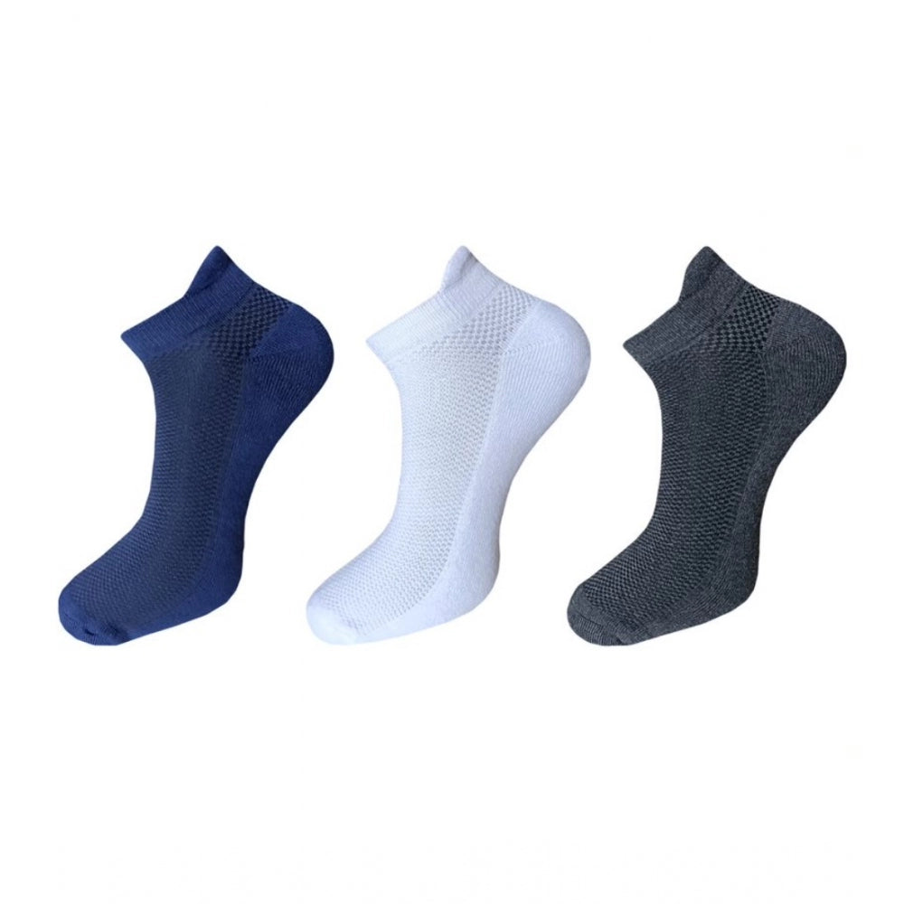 Generic 3_Pair Set Unisex Casual Cotton Solid Ankle Length Socks (Multicolor) Main image