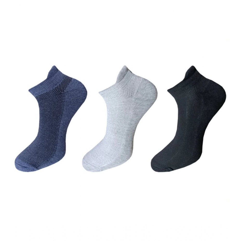 Generic 3_Pair Set Unisex Casual Cotton Solid Ankle Length Socks (Multicolor) Main image