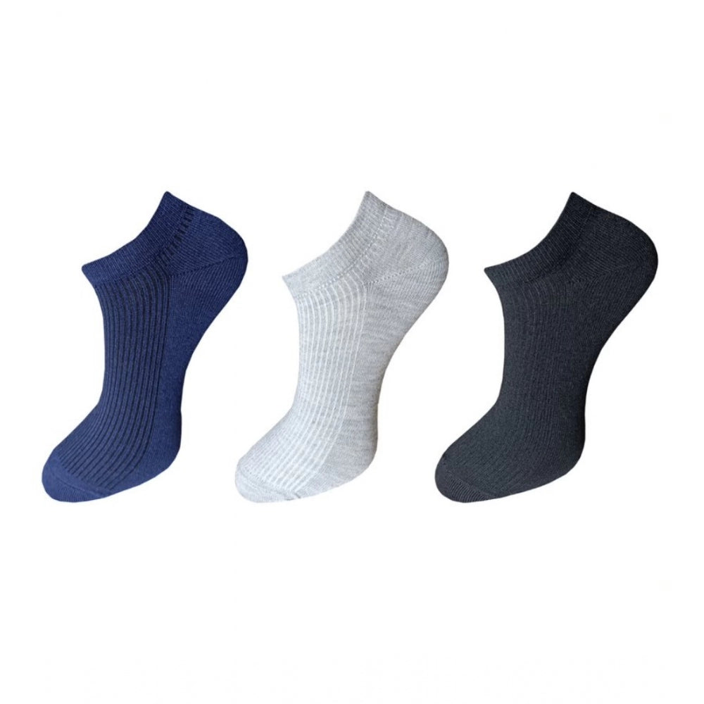 Generic 3_Pair Set Unisex Casual Cotton Solid Ankle Length Socks (Multicolor) Main image