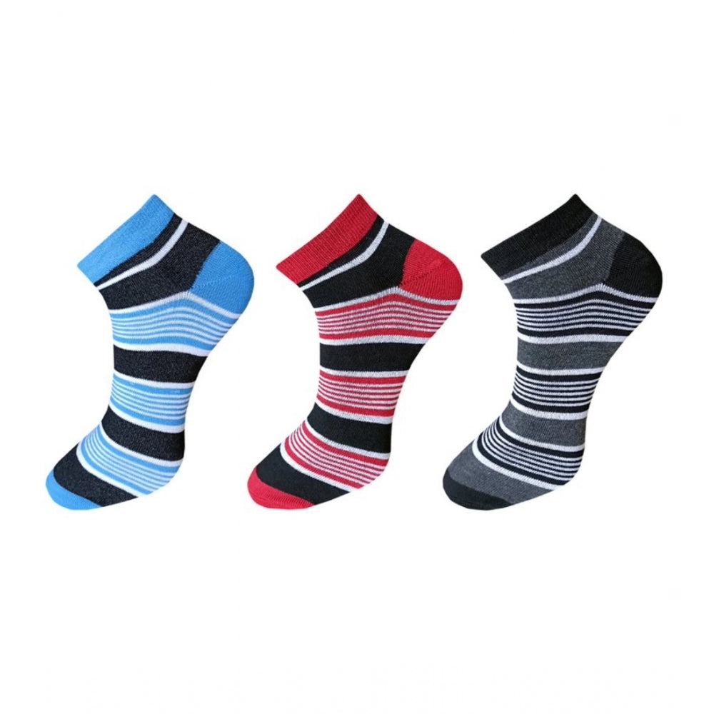 Generic 3_Pair Set Unisex Casual Cotton Striped Ankle Length Socks (Multicolor) Main image