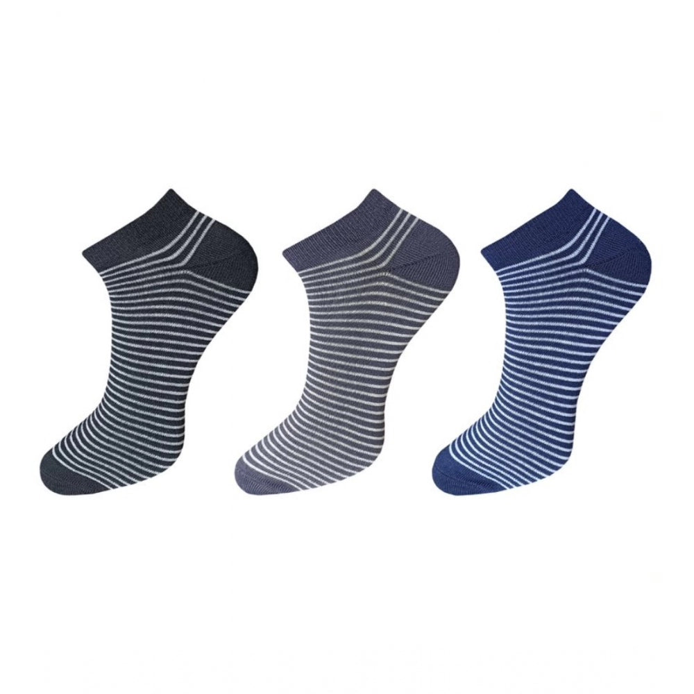 Generic 3_Pair Set Unisex Casual Cotton Striped Ankle Length Socks (Multicolor) Main image