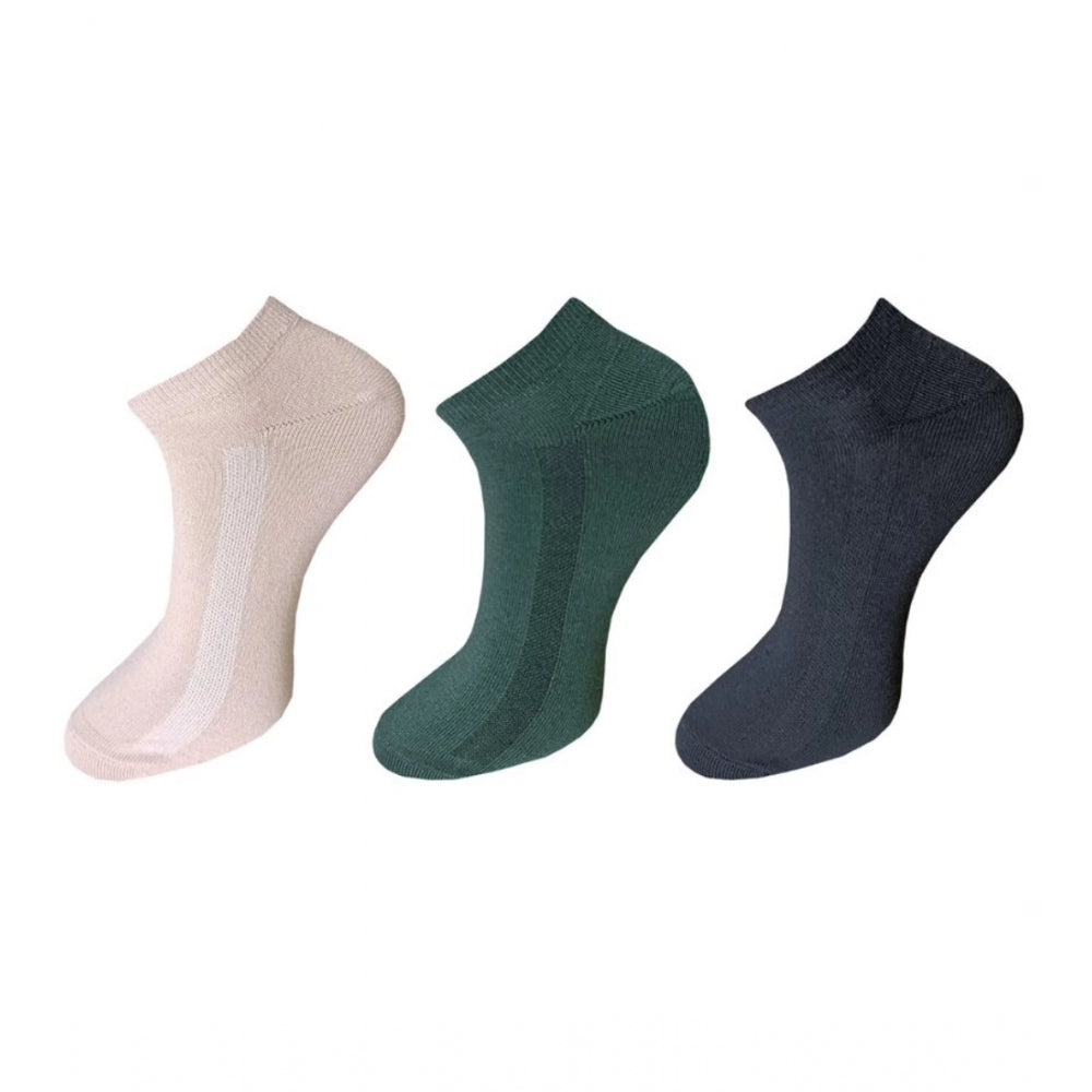 Generic 3_Pair Set Unisex Casual Cotton Solid Ankle Length Socks (Multicolor) Main image