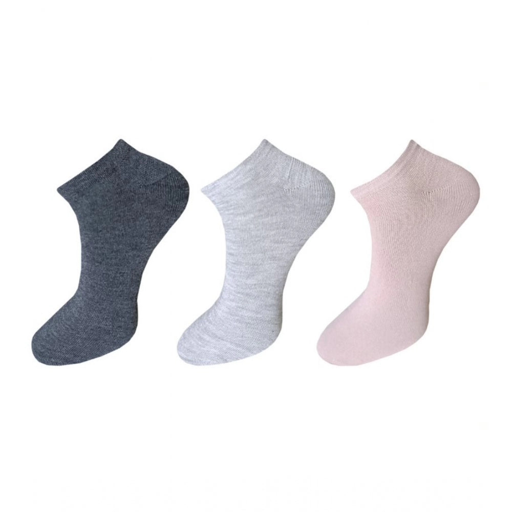 Generic 3_Pair Set Unisex Casual Cotton Solid Ankle Length Socks (Multicolor) Main image