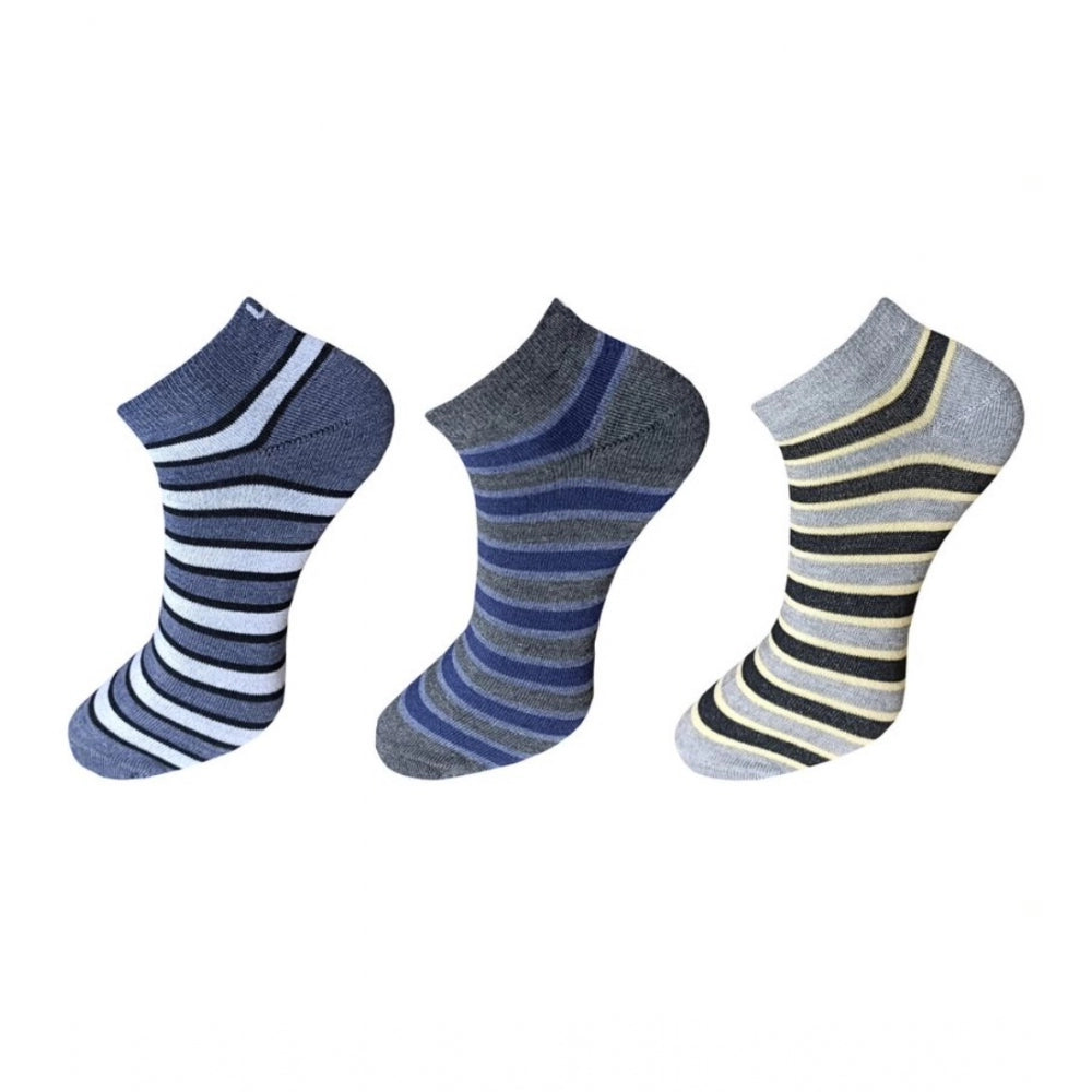 Generic 3_Pair Set Unisex Casual Cotton Striped Ankle Length Socks (Multicolor) Main image