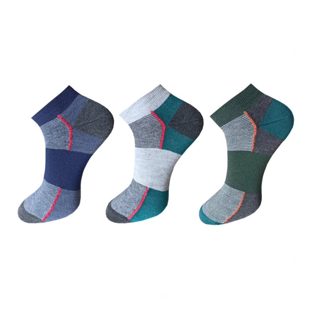 Generic 3_Pair Set Unisex Casual Cotton Striped Ankle Length Socks (Multicolor) Main image