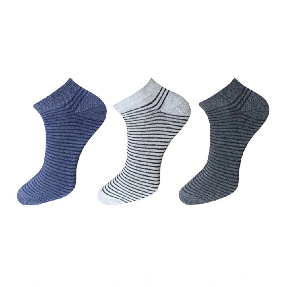 Generic 3_Pair Set Unisex Casual Cotton Striped Ankle Length Socks (Multicolor) Main image