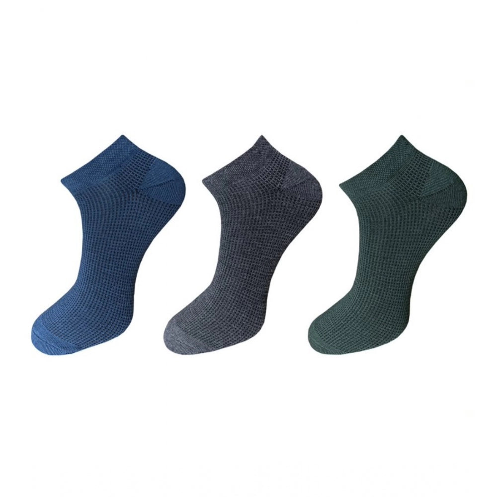 Generic 3_Pair Set Unisex Casual Cotton Solid Ankle Length Socks (Multicolor) Main image