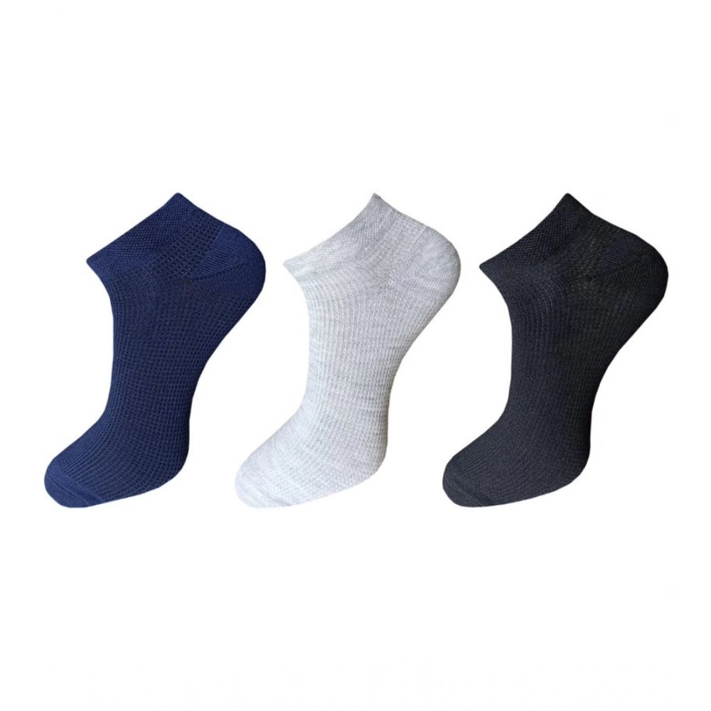 Generic 3_Pair Set Unisex Casual Cotton Solid Ankle Length Socks (Multicolor) Main image