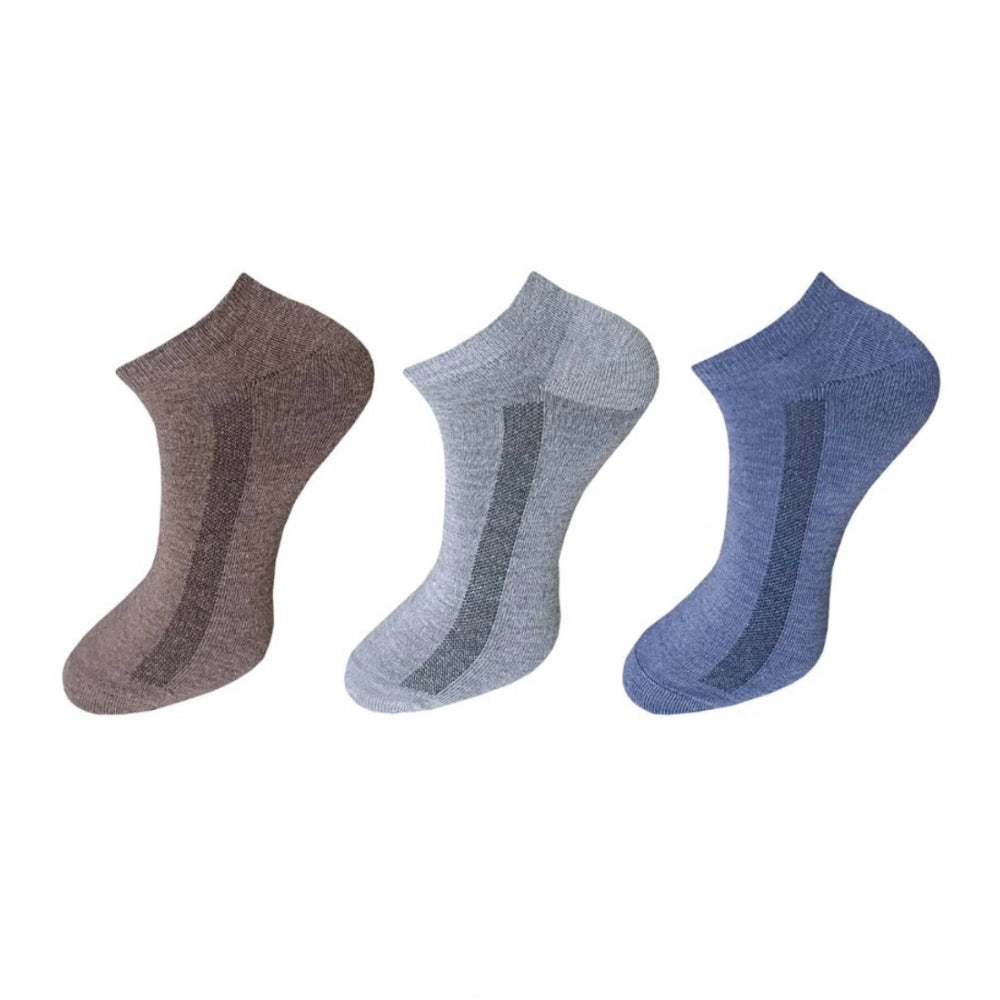 Generic 3_Pair Set Unisex Casual Cotton Solid Ankle Length Socks (Multicolor) Main image