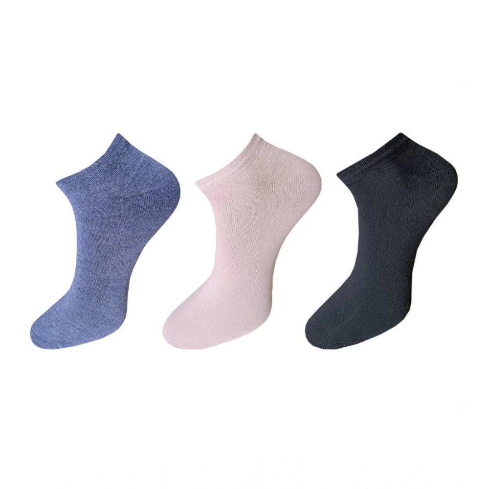 Generic 3_Pair Set Unisex Casual Cotton Solid Ankle Length Socks (Multicolor) Main image