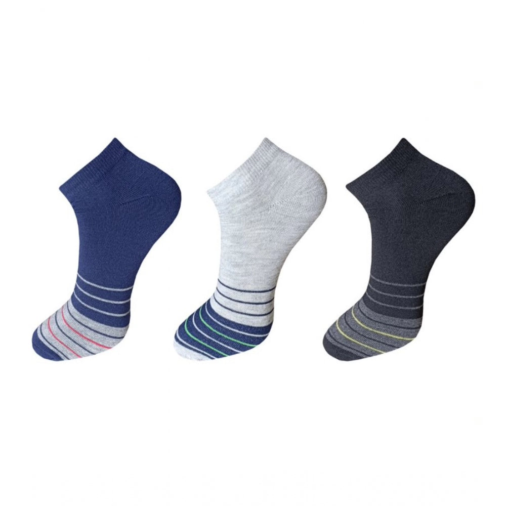 Generic 3_Pair Set Unisex Casual Cotton Striped Ankle Length Socks (Multicolor) Main image