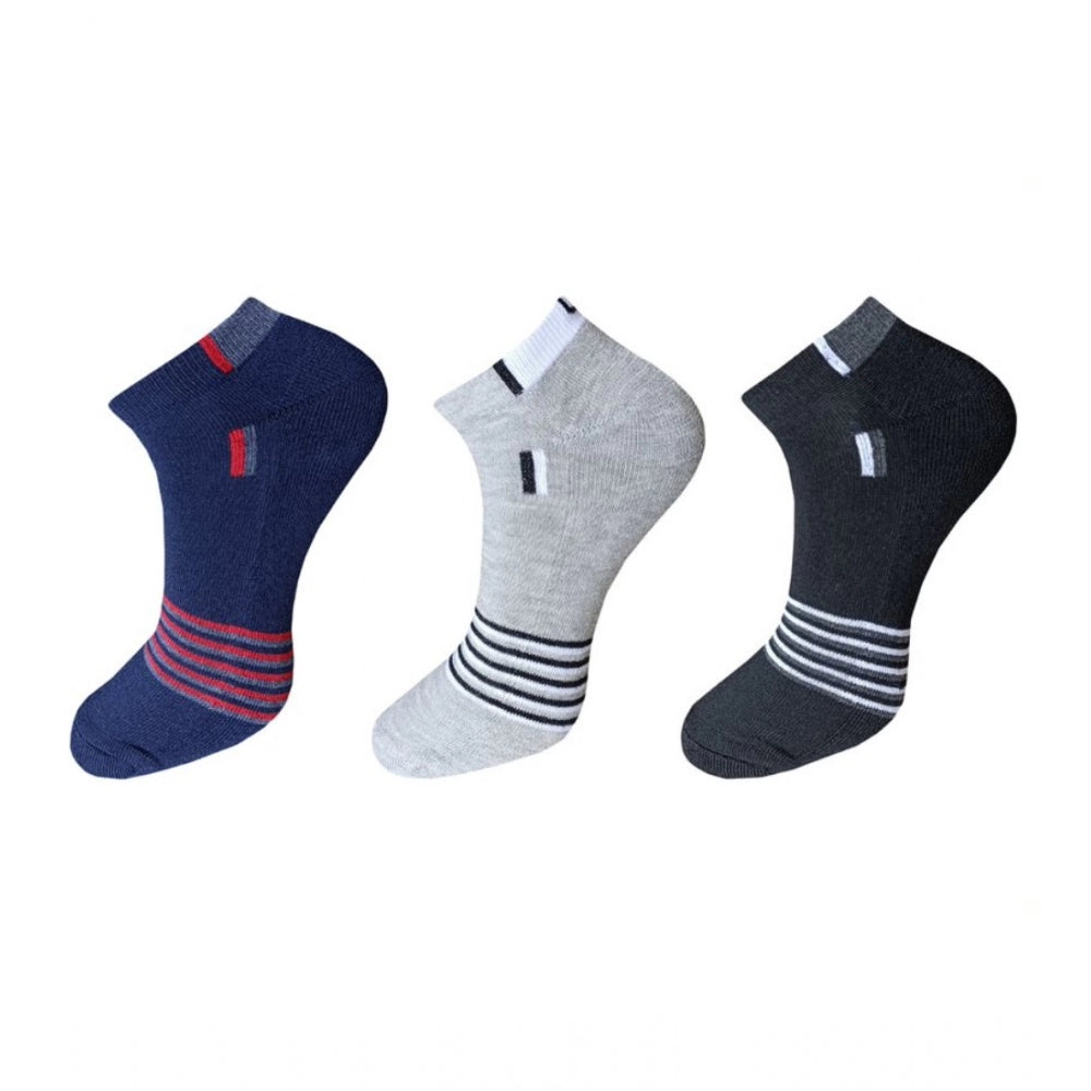 Generic 3_Pair Set Unisex Casual Cotton Striped Ankle Length Socks (Multicolor) Main image