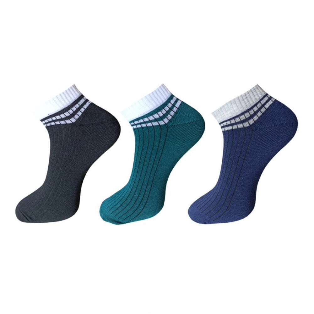 Generic 3_Pair Set Unisex Casual Cotton Striped Ankle Length Socks (Multicolor) Main image