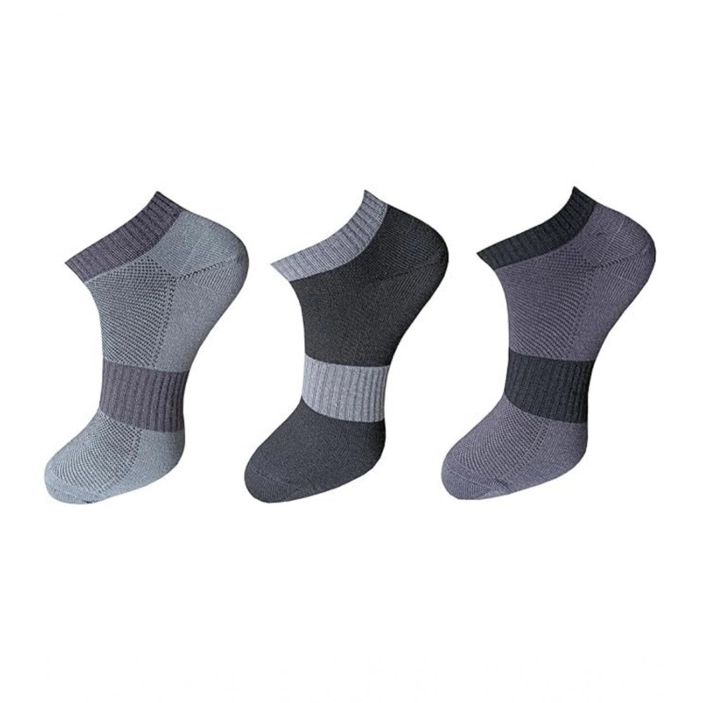 Generic 3_Pair Set Unisex Casual Cotton Solid Ankle Length Socks (Multicolor) Main image