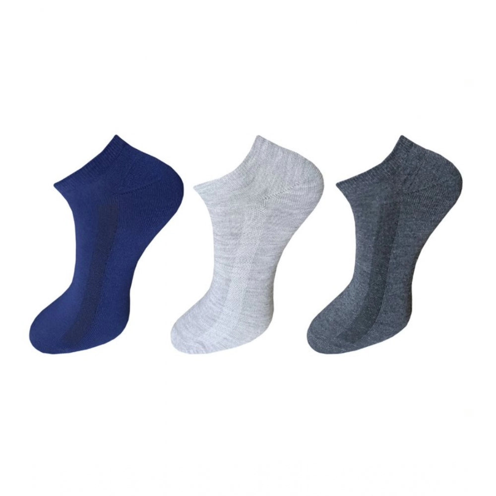 Generic 3_Pair Set Unisex Casual Cotton Solid Ankle Length Socks (Multicolor) Main image