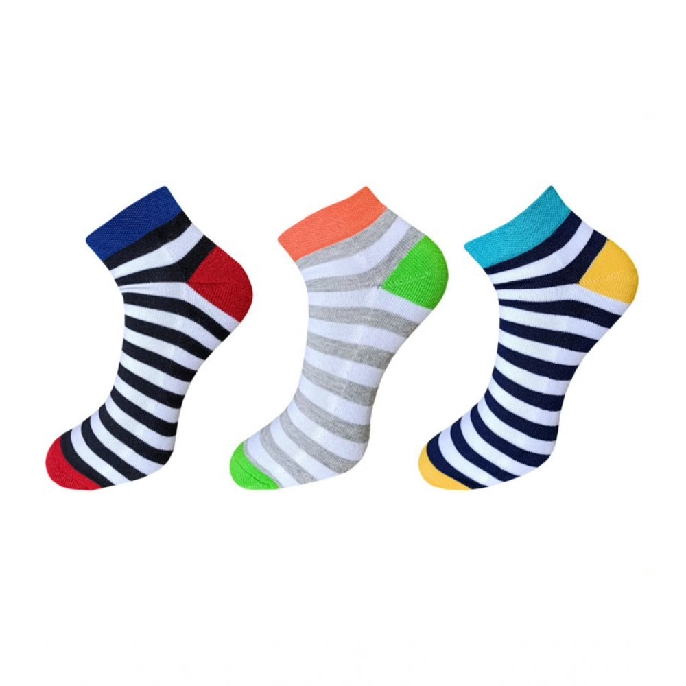 Generic 3_Pair Set Unisex Casual Cotton Striped Ankle Length Socks (Multicolor) Main image