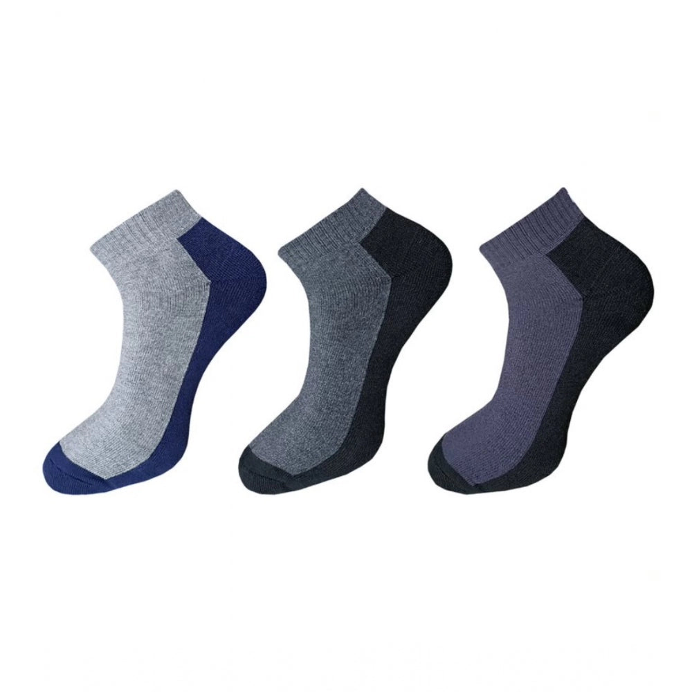 Generic 3_Pair Set Unisex Casual Cotton Solid Ankle Length Socks (Multicolor) Main image