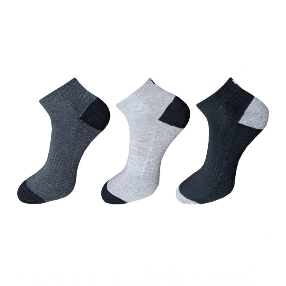 Generic 3_Pair Set Unisex Casual Cotton Solid Ankle Length Socks (Multicolor) Main image