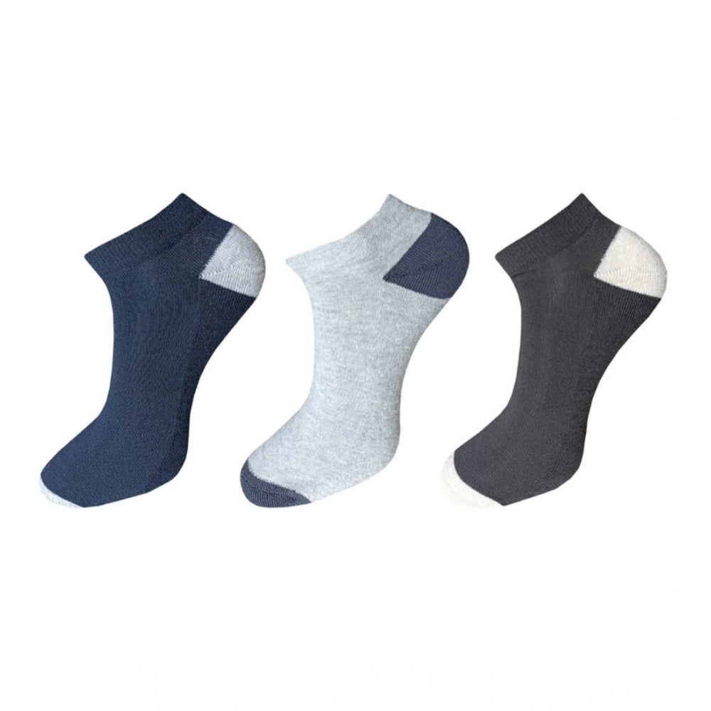 Generic 3_Pair Set Unisex Casual Cotton Solid Ankle Length Socks (Multicolor) Main image
