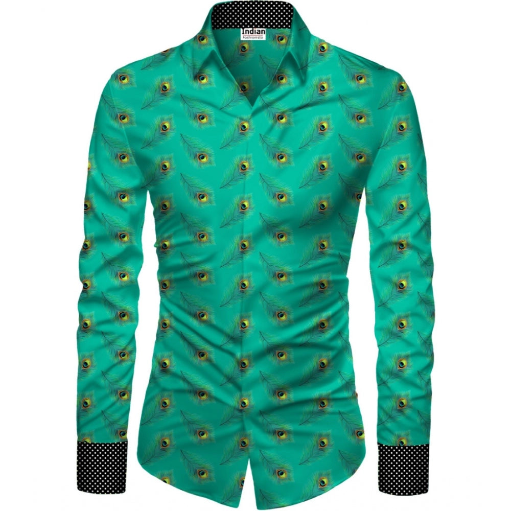 Generic Men's Casual Floral Printed Cotton Blend Unstitched Shirt Fabric 1.6 Mtrs (Green) Main image