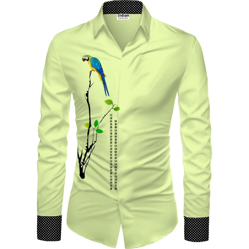 Generic Men's Casual Floral Printed Cotton Blend Unstitched Shirt Fabric 1.6 Mtrs (Green) Main image